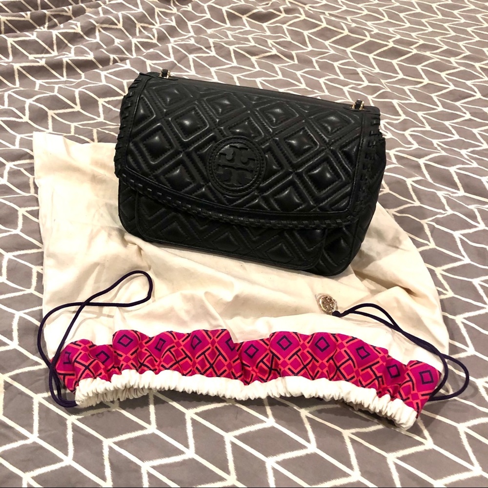Tory Burch quilted black leather bag